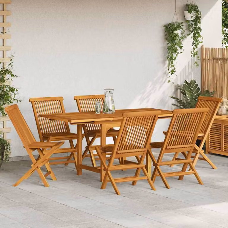 Berkfield Home Beautiful 7 Piece Extendable Garden Dining Set in Brown Solid Teak Wood