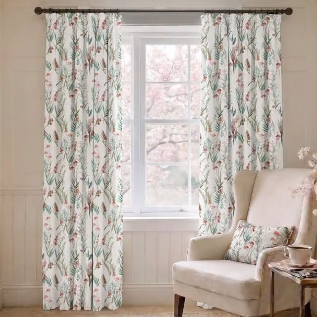 ANTE DECOR Combe Made To Measure Blackout Eyelet Curtains in Dusty Mauve Floral Cotton Fabric