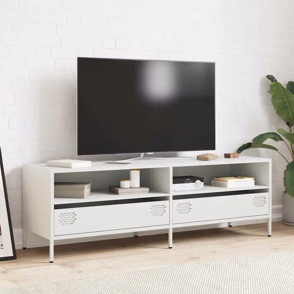 Berkfield Home White Industrial TV Cabinet in Matt Cold-rolled Steel W/D/H: 135 x 39 x 43.5 cm – 3