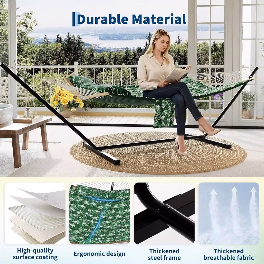 London Boutique Double Hammock with Stand and Cushions in Green – 3