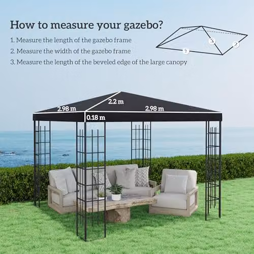 Outsunny Black Polyester Gazebo Canopy Replacement Cover with UPF 50+ Protection – 3