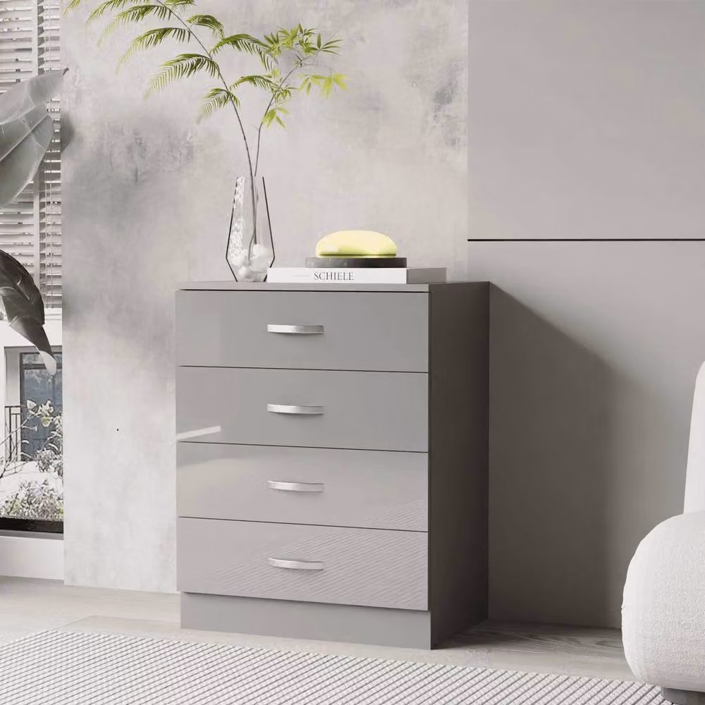FLAVORA Modern Narrow Grey Glossy Chest of Drawers Storage Cabinet – 3