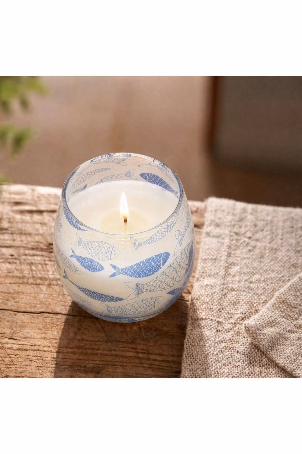 KDMD Seabreeze Coastal Blue Fish Pattern Small Glass Votive Jar Candle – 4