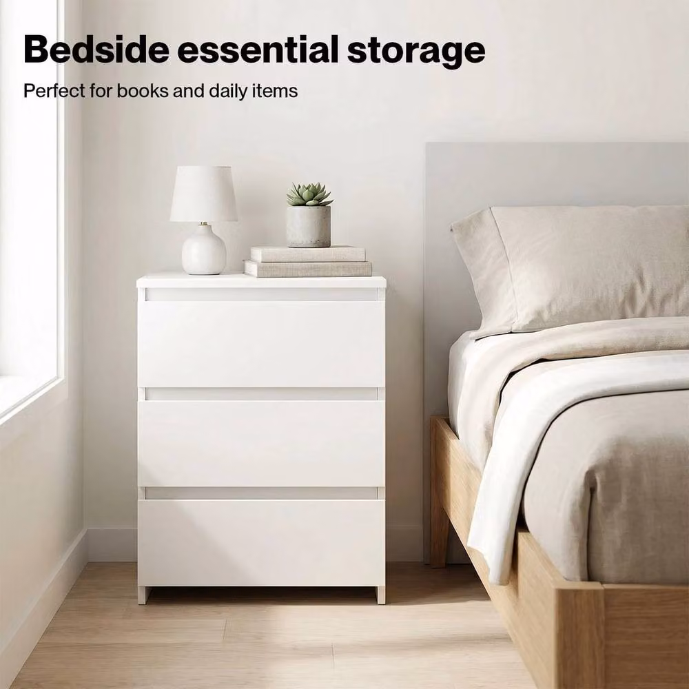 FORGEVIO Modern White Bedside Table with 3 Drawers – 2