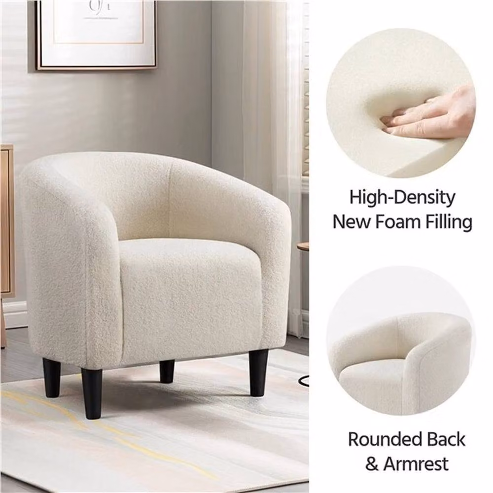 Kelvenix White Bouclé Tub Chair Accent Armchair with Armrests – 2