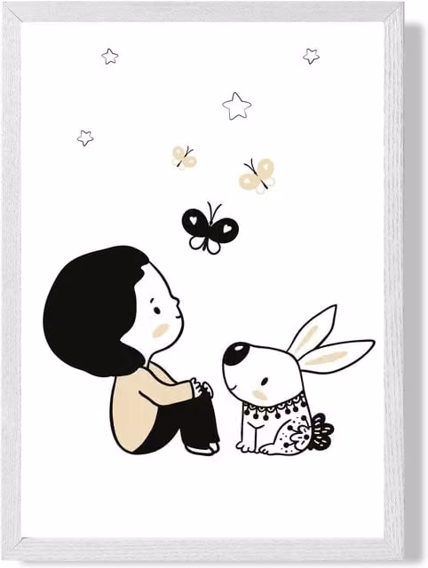ARTZE Scandi Prince Little Boy with Rabbit Framed Print, Multicolour, A3
