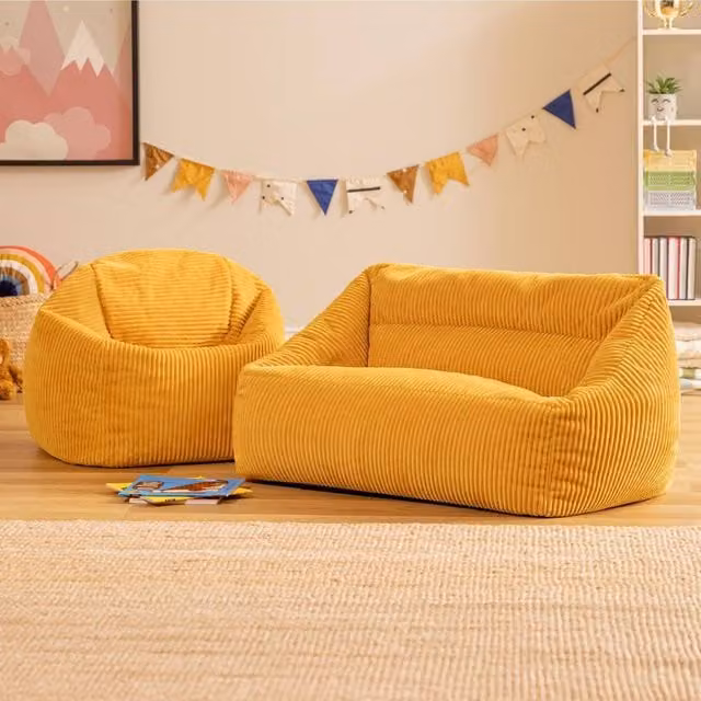 icon Kids Cecilia Bean Bag Sofa in Yellow Jumbo Cord