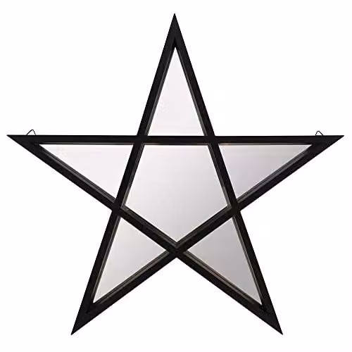 Garden Greatness Black Star Wall Mirror with White Wood Shelf