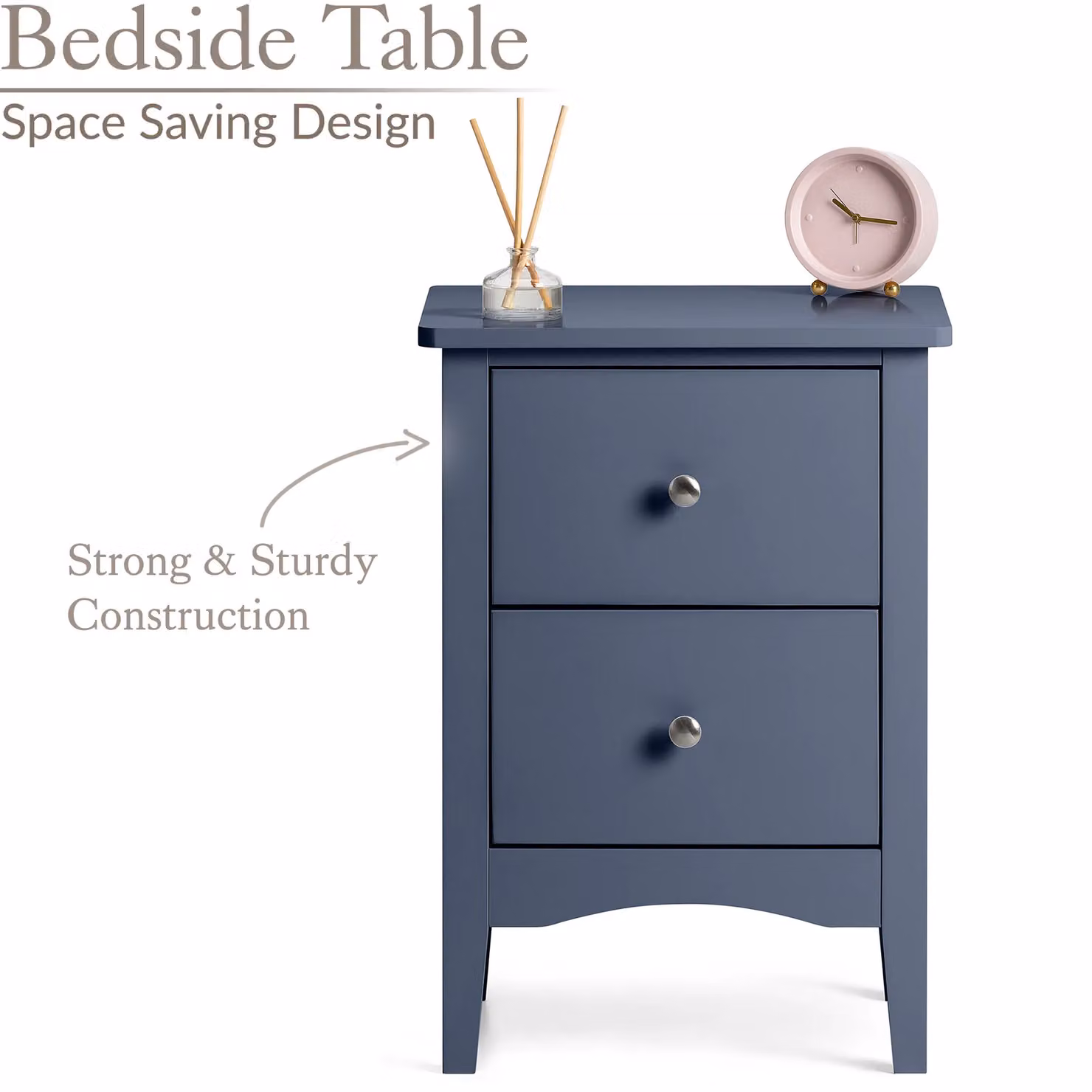 Christow Slim Bedside Table with 2 Drawers in Navy Blue, W: 30.0 cm, D: 40.0 cm, H: 57.0 cm – 2