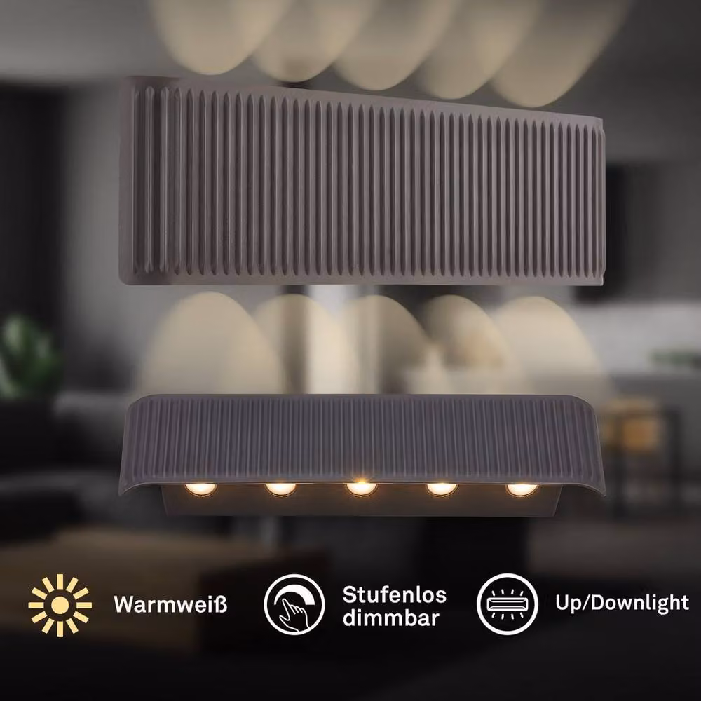 Briloner Rechargeable Dimmable LED Wall Light with Touch Control, Up and Down Lighting, Warm White, Anthracite/Black, W/D/H: 28.5 x 9 x 4.5 cm – 2