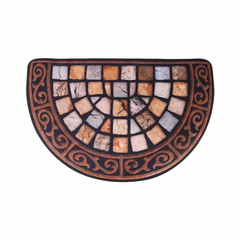 PAWNORA Semicircular Non-Slip Rubber Welcome Doormat, Brown, W/D: 100 x 100 cm – 2