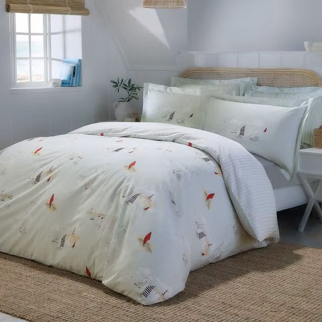 Sophie Allport Coastal Boats Reversible Cotton Duvet Cover Bedding Set in Blue and White