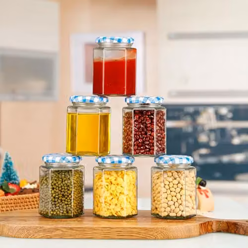 Simpa 6 Pack Glass Jam and Preserve Jars with Blue Screw Top Lids, 280ml each – 2