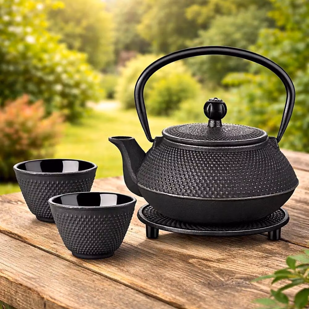 Havendro Cast Iron Teapot Set with Infuser and Trivet, Black, 800ml – 3