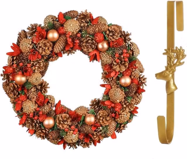 Dibor Giant Canterbury Christmas Wreath with Deer Hanger, Red, Green, Gold and Multicolour, Diameter: 50 cm