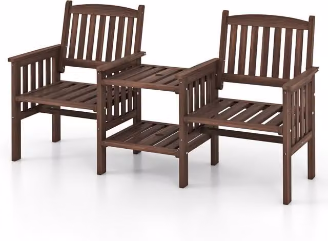 Costway Brown Outdoor Loveseat with Side Table