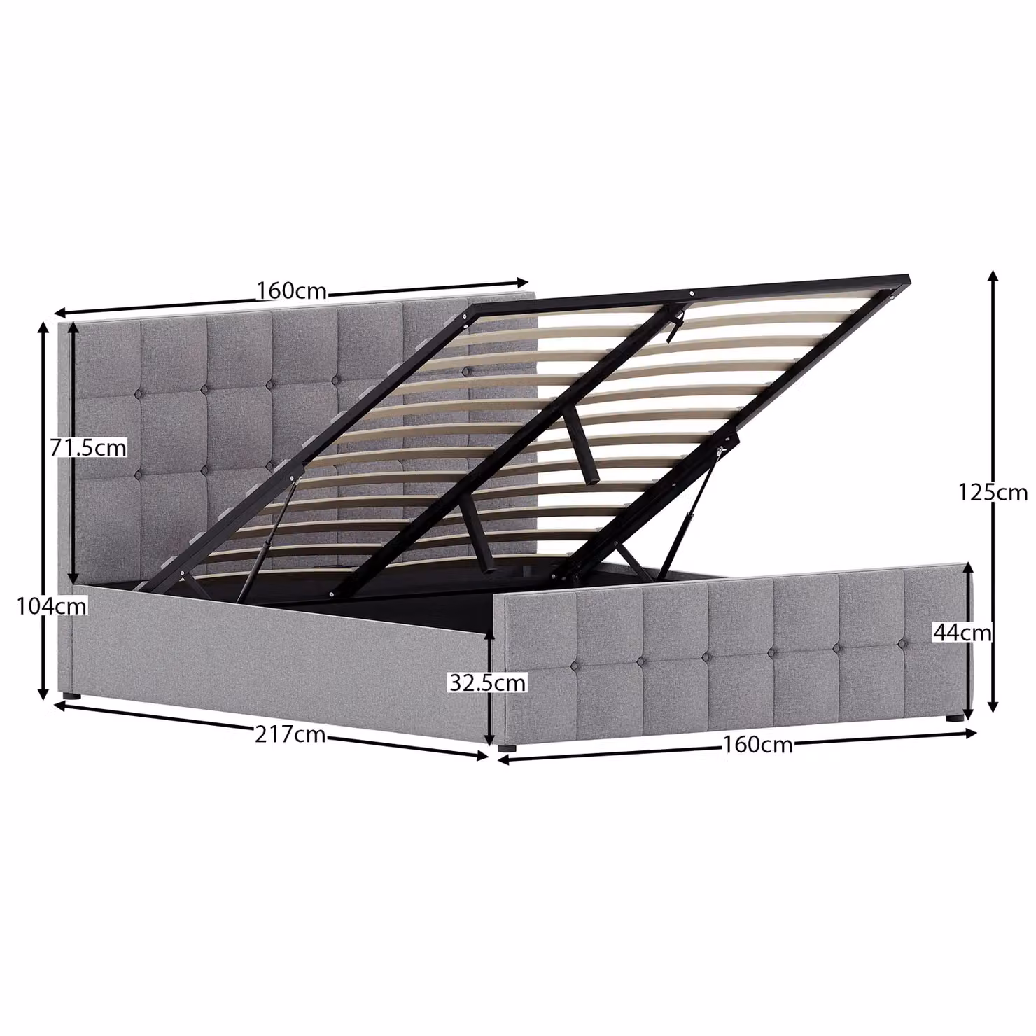 Vida Designs Valentina King Size Ottoman Bed Frame in Grey Linen Fabric, W/D/H: 104 x 160 x 217 cm – 2
