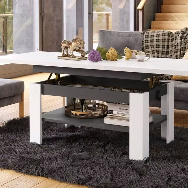 Heze Furniture Rio 2 in 1 Extending Coffee and Dining Table, White and Anthracite, W: 130-170 cm