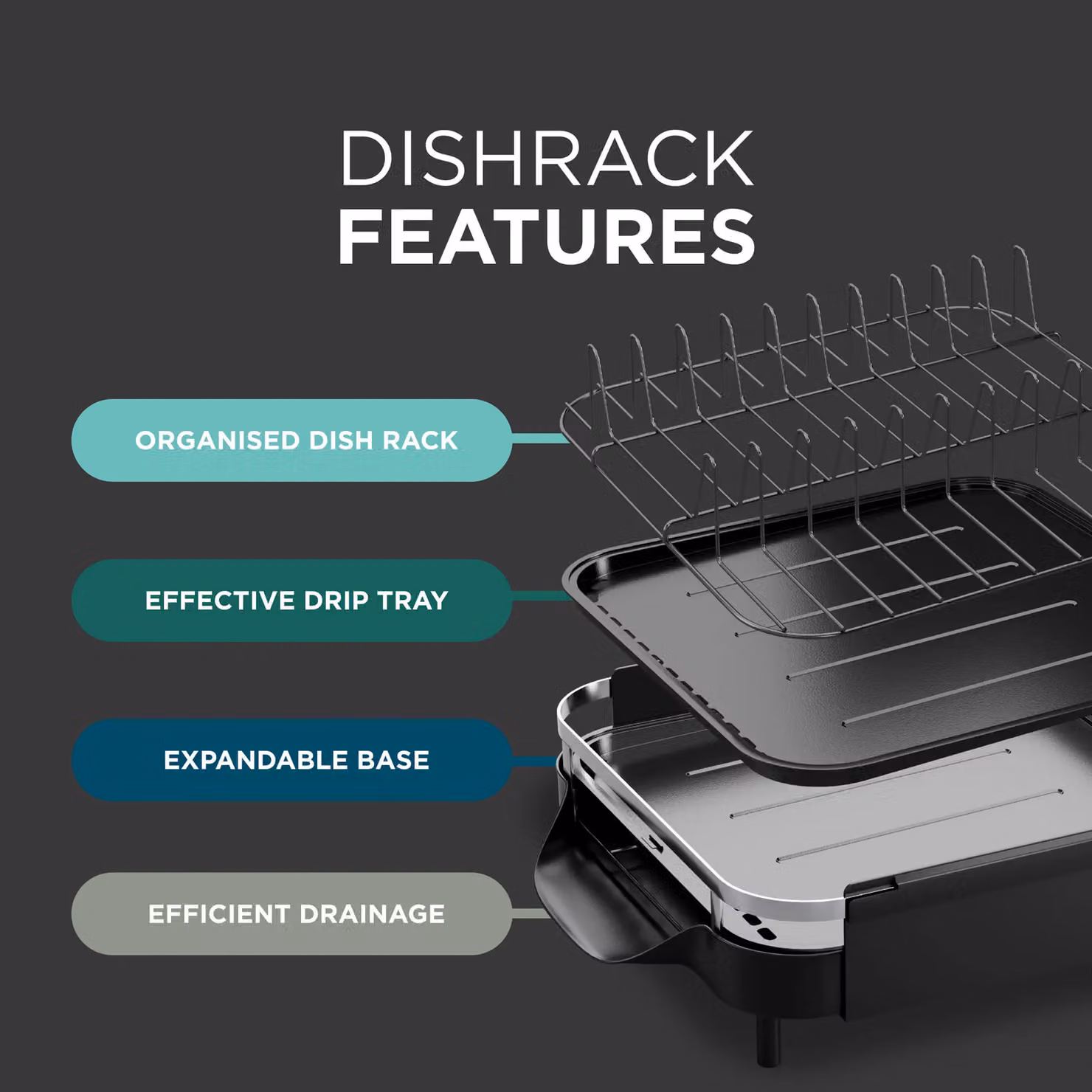 DMD Collective Expandable Dish Rack with Removable Cutlery Holder in Black and Silver – 4