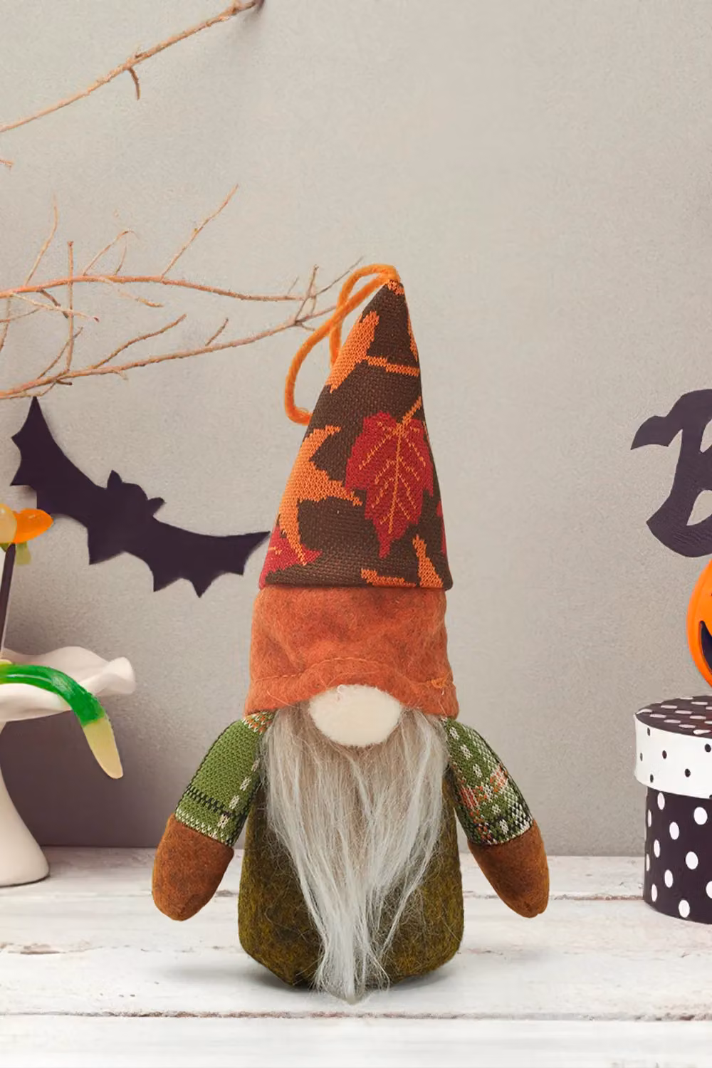 Living and Home Orange Light-Up Halloween Plush Gnome Couple Decoration for Tabletop and Shelf Displays – 2