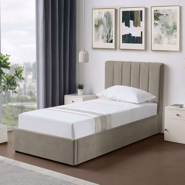 Artemis Home Evelynne Upholstered Single Ottoman Bed Frame with Storage, W/D/H: 90 x 190 cm, Beige/Brown