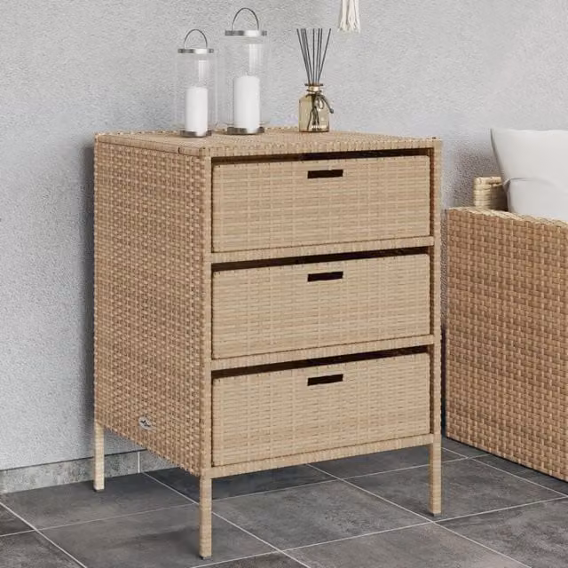 Berkfield Home Garden Storage Cabinet in Beige Poly Rattan, W/D/H: 55 x 59 x 80 cm