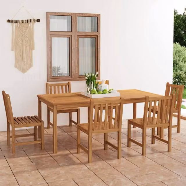 Berkfield Home 7 Piece Classic Garden Dining Set in Brown Solid Lacquered Teak Wood – 1