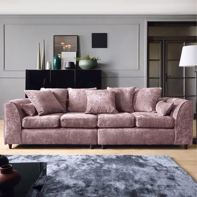 Abakus Direct Harriet 4-Seater Crushed Chenille Sofa in Pink