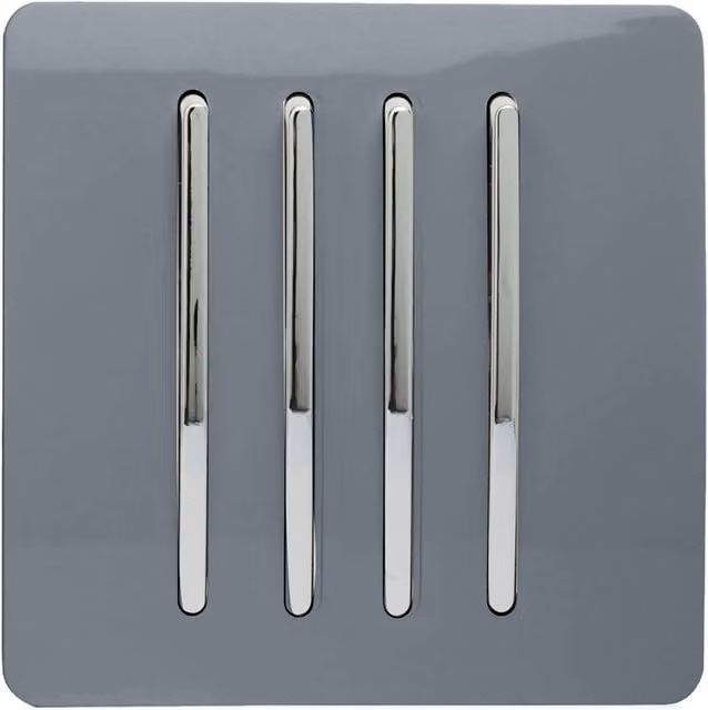 Trendi 4 Gang 2 Way Flush Rocker Single Plate Tactile Light Switch in Grey
