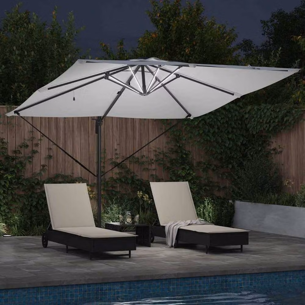 Berkfield Home Roma Cantilever Parasol with Solar LEDs in Sand, W: 286 cm, D: 285 cm, H: 270 cm – 1