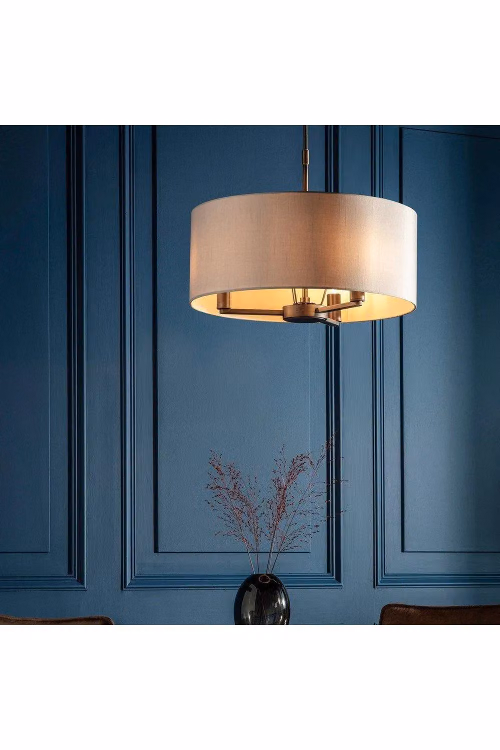 Netlighting Daley Multi Arm Cylindrical Pendant Light in Antique Bronze and Brown Marble Fabric – 2