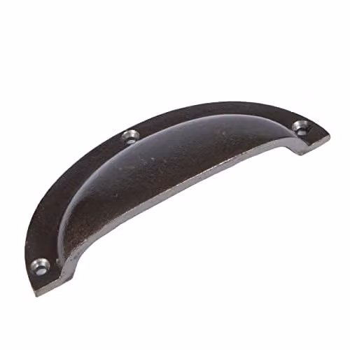 Hammer and Tongs Curved Cabinet Drawer Pull in Grey Iron, W: 130 mm, H: 50 mm