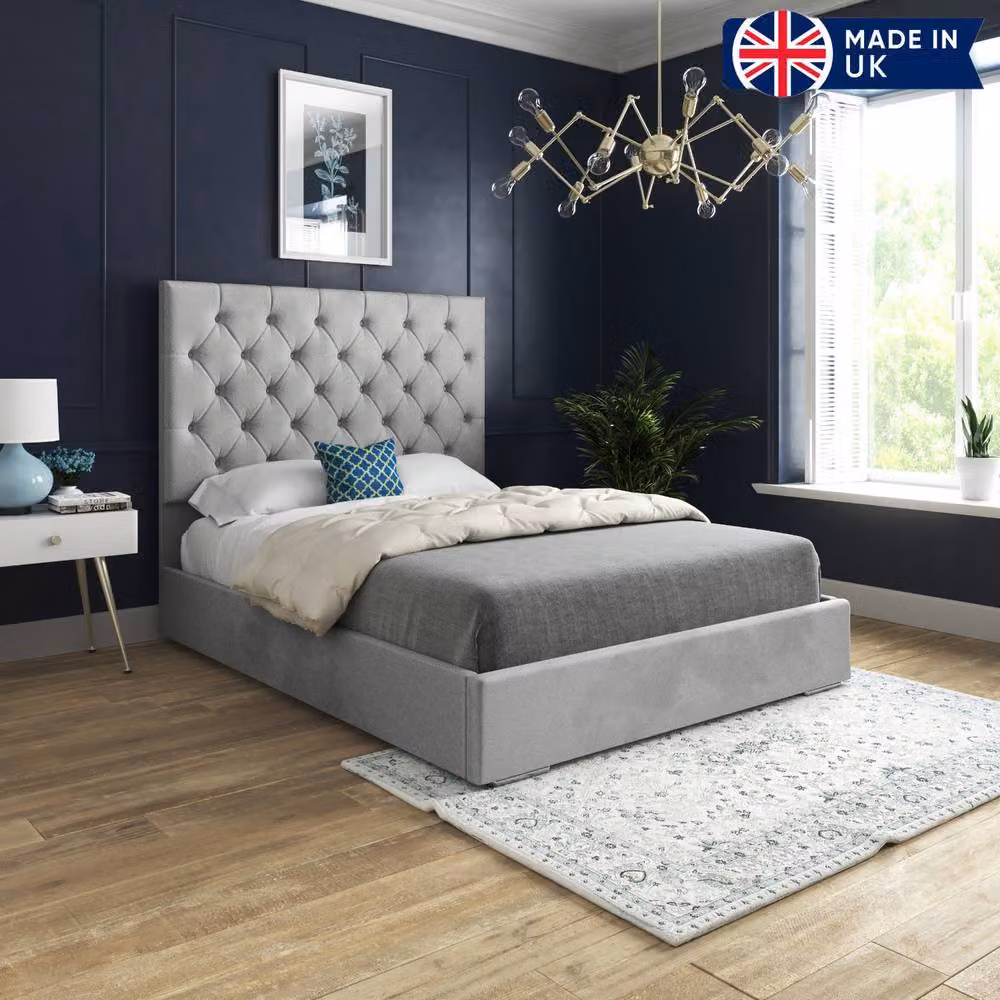 KDMD Fikston Chesterfield Upholstered Velvet Designer Bed Frame, Grey, W/D/H: 137 x 128 x 120 cm – 3