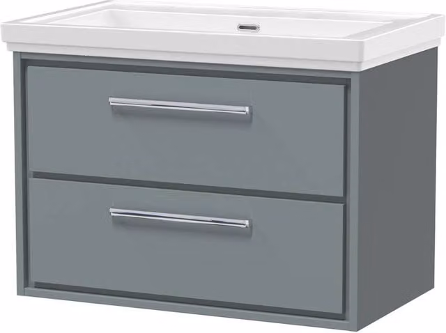 Balterley Modern Wall Mounted 2-Drawer Bathroom Vanity Unit in Matt Grey, W/D/H: 80 x 60 x 59.99 cm