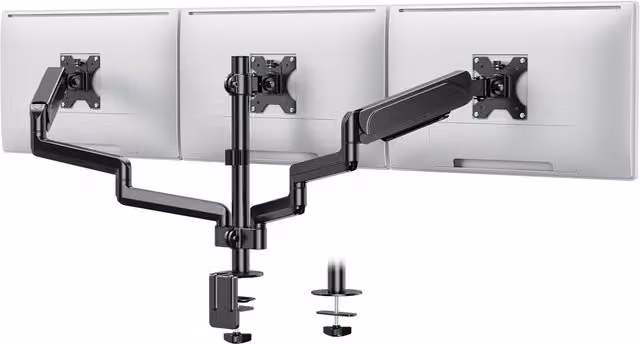 VonHaus Height Adjustable Three Screen Mount with Clamp and Gas Spring Arms, Black