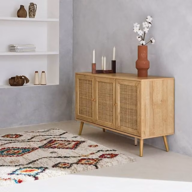 sweeek Interior Shaggy Rug in Cream and Multicolour, W: 160 cm, D: 230 cm