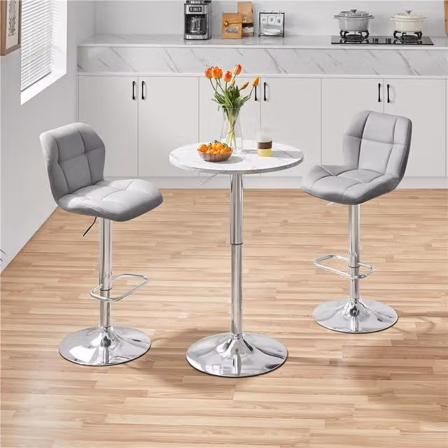 Yaheetech Adjustable Round Pub Bistro Table with Rotating Top in Grey