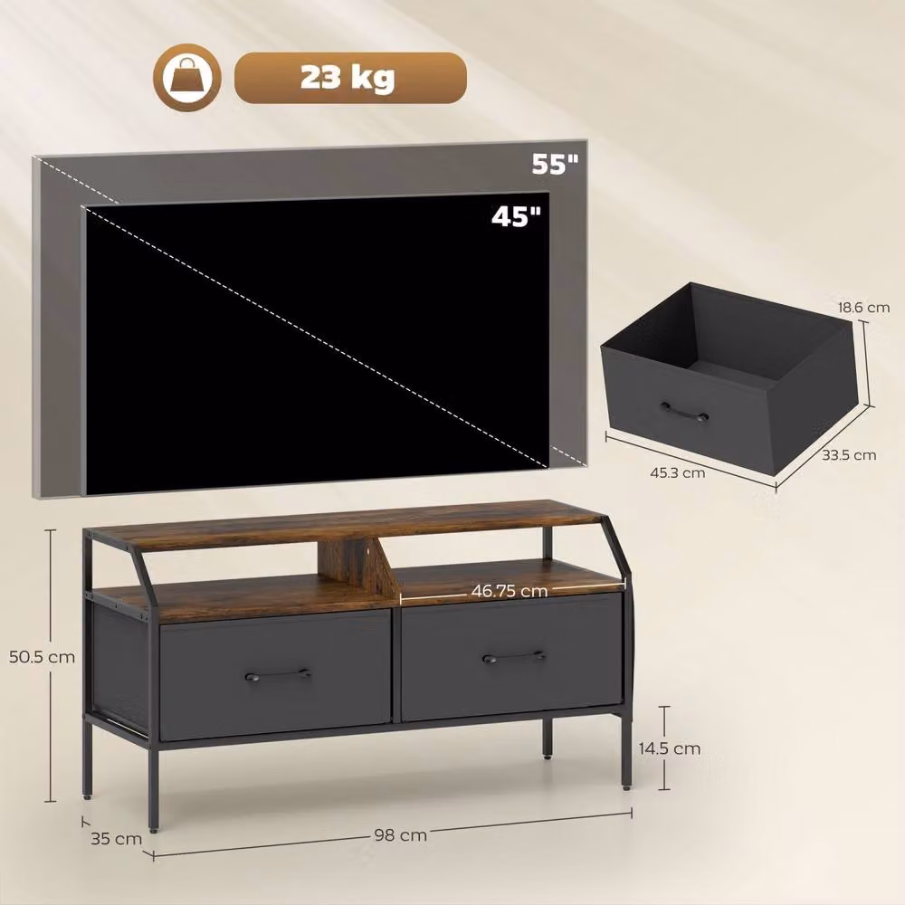 Wyld Haus Avamira Industrial TV Stand in Rustic Brown, W: 98 cm, H: 50.5 cm, D: 35 cm – 3