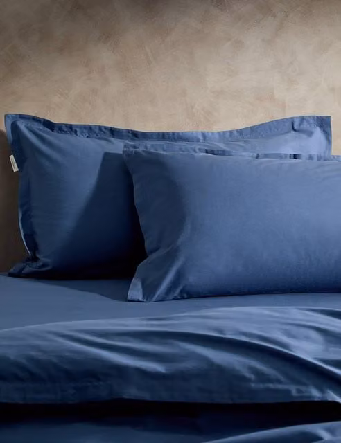 M&S x Fired Earth 2 Pack Washed Cotton Oxford Pillowcases in Carbon Blue