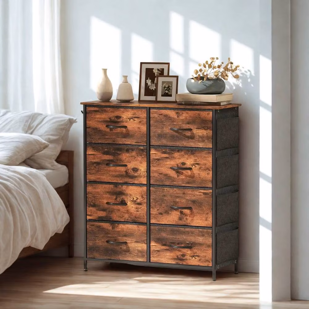 FURNOS Industrial 8 Fabric Drawer Chest Storage Unit in Brown, H 94.5 x W 86.0 x D 30.0 cm – 2