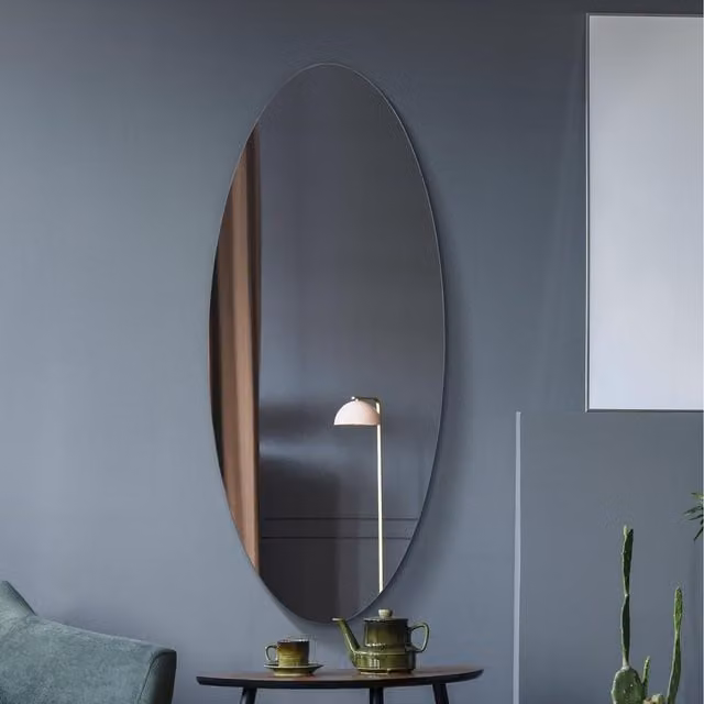 MirrorOutlet Oval Frameless Hanging Mirror in Silver, 120 cm
