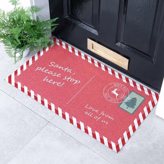 Artsy Mats Santa Stop Here Christmas Doormat, Red Striped, Non-Slip and Weatherproof