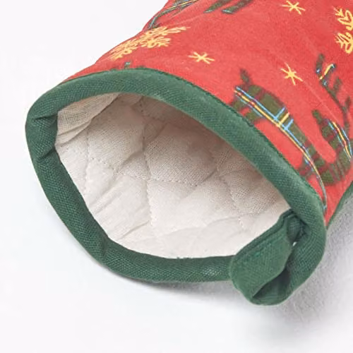 Homescapes Red and Gold Reindeer Christmas Cotton Oven Glove – 2