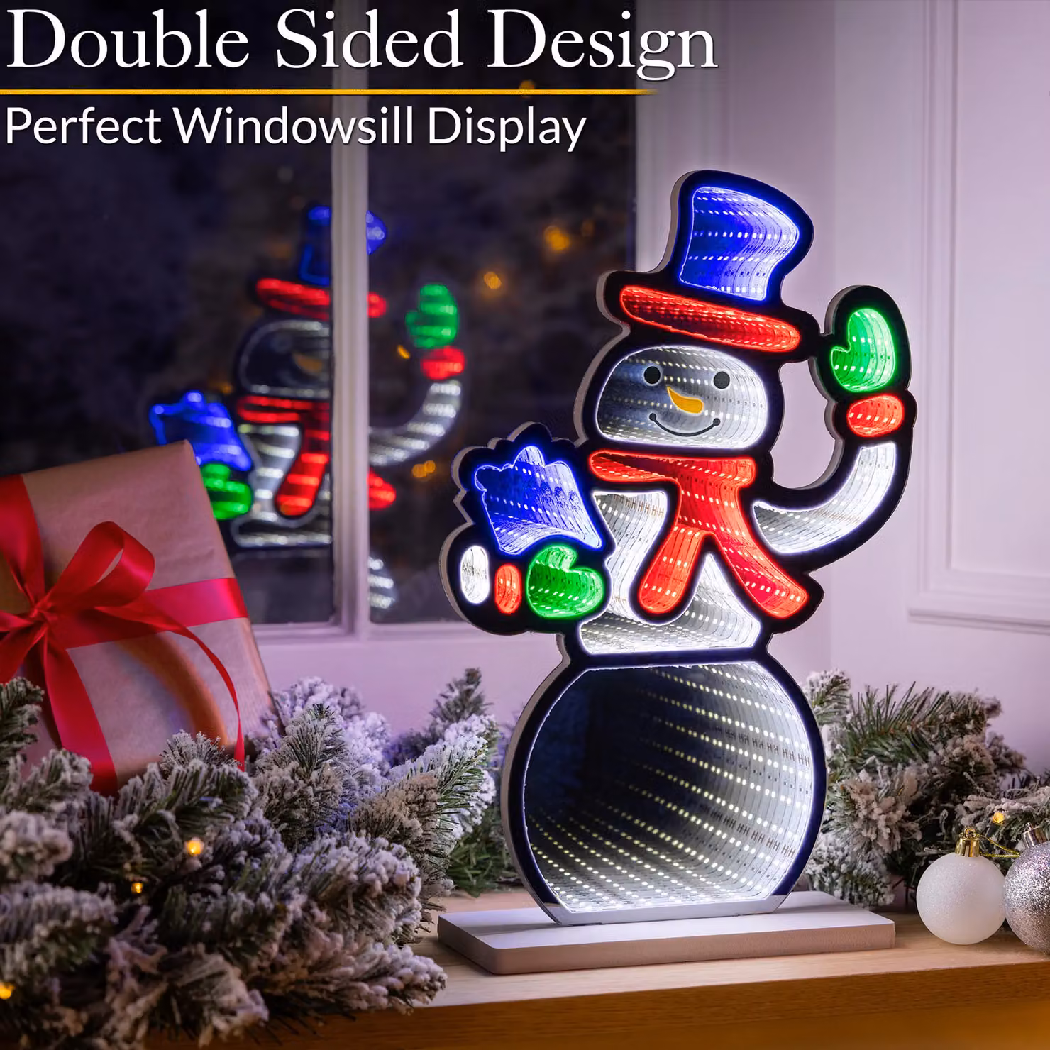 Christow Christmas Infinity Light LED Snowman Indoor Decoration, White and Multicolour, Height: 40 cm – 4