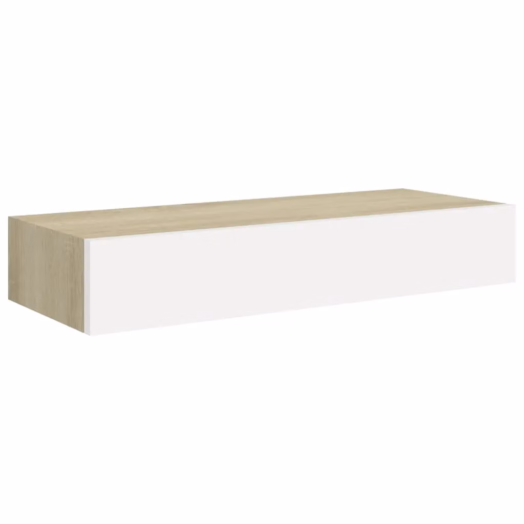Berkfield Home Wall-mounted Drawer Shelf in Oak and White, Brown MDF, W: 60 cm, D: 23.5 cm, H: 10 cm – 2