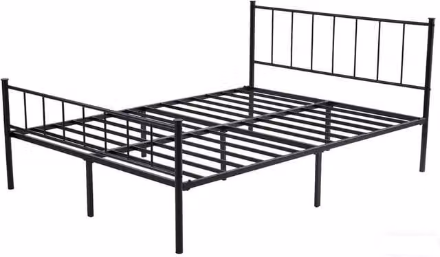 FORGEVIO Double Metal Bed Frame with Headboard and Footboard in Black, 140 x 200 cm