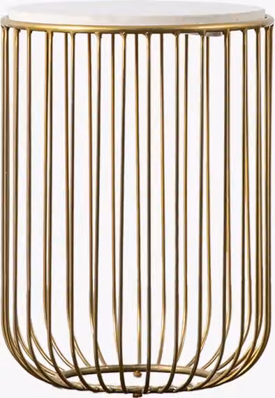 Perch & Parrow Modern Round Marble and Metal Side Table in Gold and Black