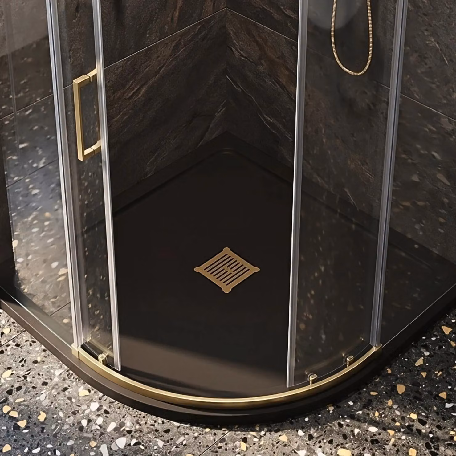 Balterley Square Shower Tray Waste and Trap with Drain Cover in Brushed Brass and Black, W/D/H: 11.4 x 11.4 x 8.6 cm – 2