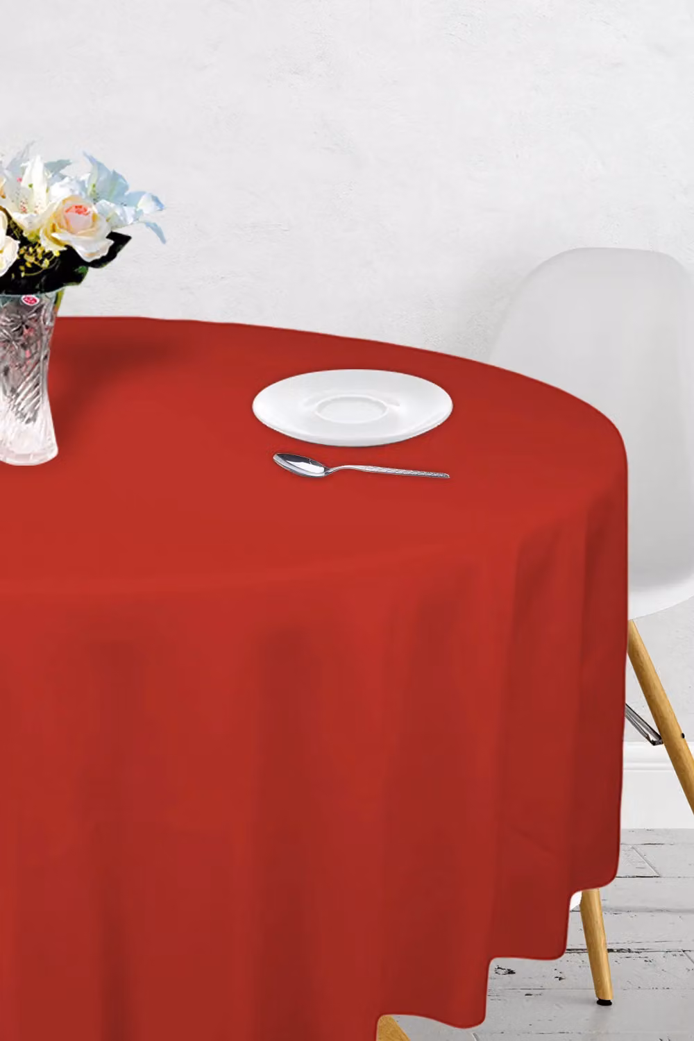 Neel Blue Round Spun Polyester Linen Tablecloth in Red, Diameter: 304.8 cm – 2