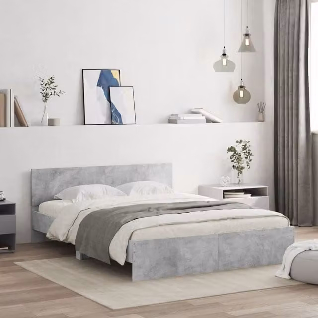 Berkfield Home King Size Bed Frame in Concrete Grey, W/D/H: 150 x 200 cm